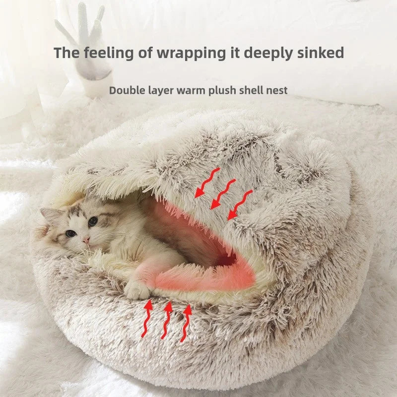 Round Donut Calming Dog & Cat Bed with Hooded Blanket – Anti-Anxiety Cozy Cave Bed