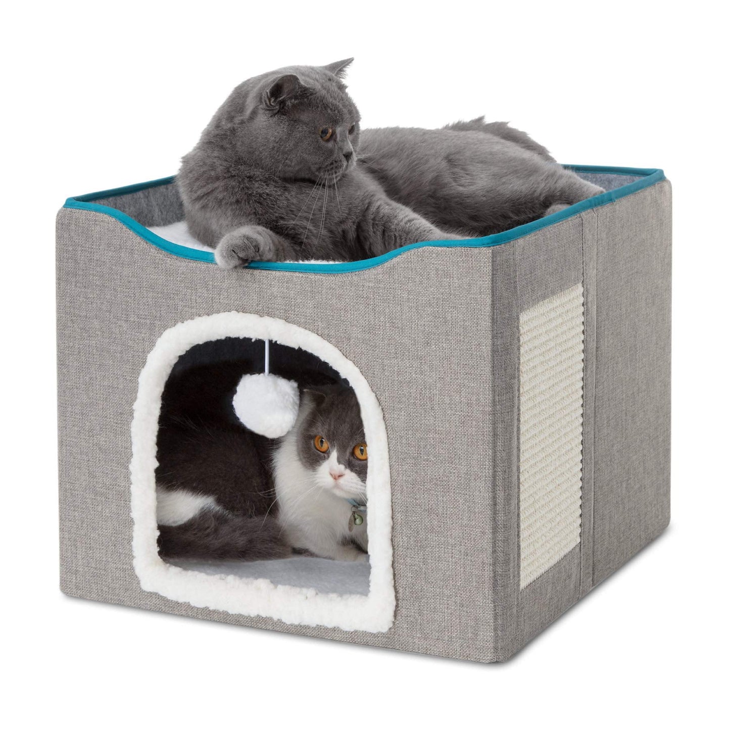 Foldable Cat Cube House with Scratching Board & Cushions – 2-Level Indoor Cat Condo