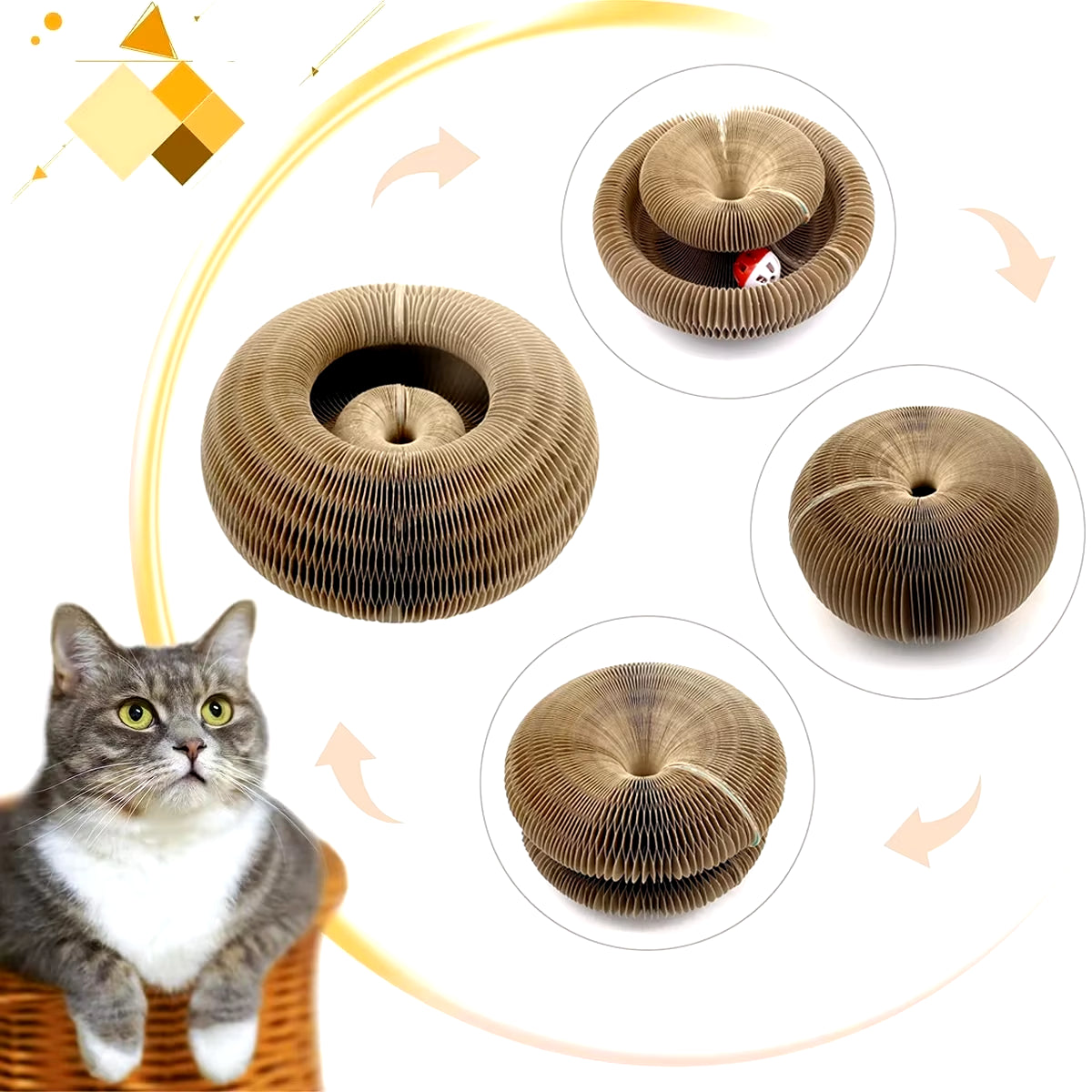 Magic Organ Cat Scratcher – Round Corrugated Scratch Toy for Claw Care & Play