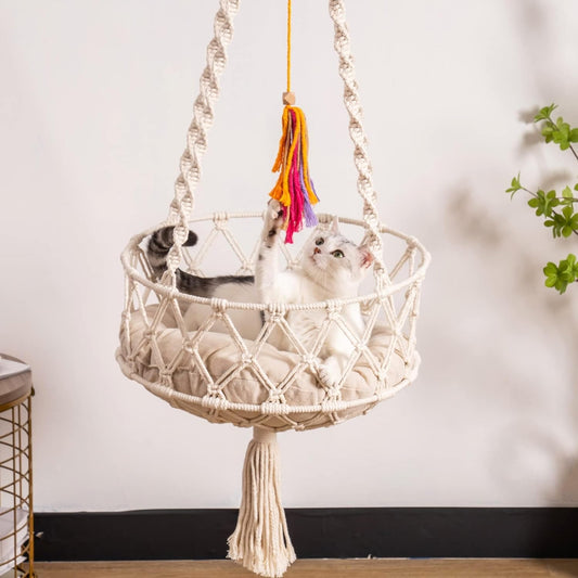Hanging Bed with Soft Mat & Toy for Indoor Cats