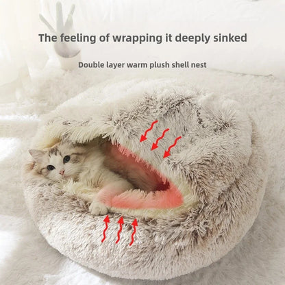 Round Donut Calming Dog & Cat Bed with Hooded Blanket – Anti-Anxiety Cozy Cave Bed
