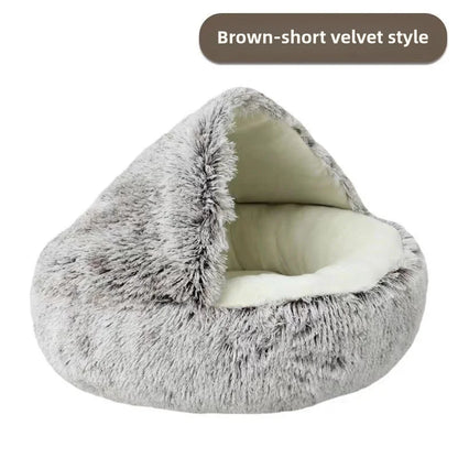Round Donut Calming Dog & Cat Bed with Hooded Blanket – Anti-Anxiety Cozy Cave Bed