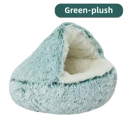 Round Donut Calming Dog & Cat Bed with Hooded Blanket – Anti-Anxiety Cozy Cave Bed