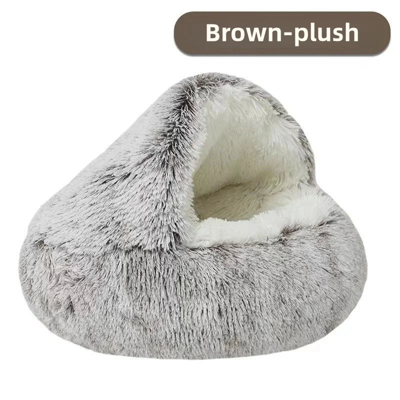 Round Donut Calming Dog & Cat Bed with Hooded Blanket – Anti-Anxiety Cozy Cave Bed