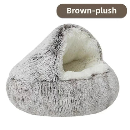 Round Donut Calming Dog & Cat Bed with Hooded Blanket – Anti-Anxiety Cozy Cave Bed